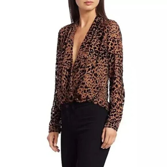 L'Agence Lydia Drape Front Burnout Velvet Blouse size Small - Picture 2 of 11